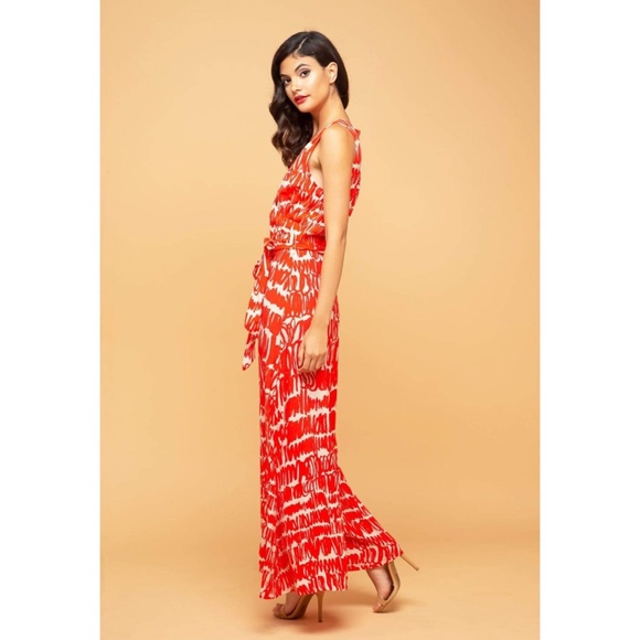 Eva Franco Anthropologie Red scribble print Wide leg Palazzo Style Jumpsuit - Picture 3 of 4
